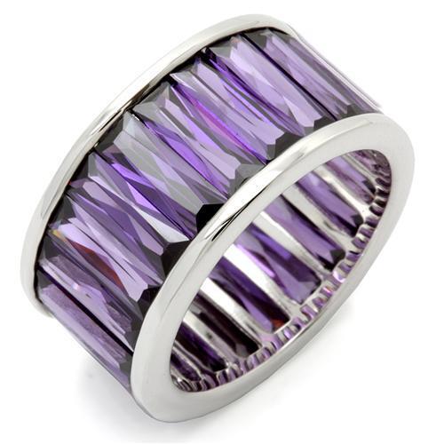 0W128 - Rhodium Brass Ring with AAA Grade CZ in Amethyst