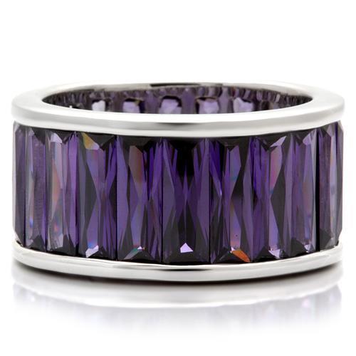 0W128 - Rhodium Brass Ring with AAA Grade CZ in Amethyst