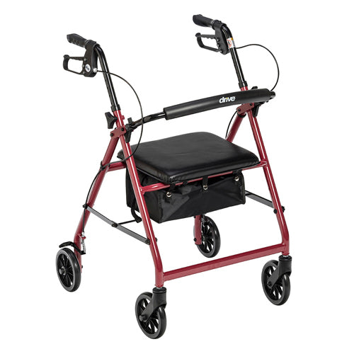 Rollator 4-Wheel with Pouch & Padded Seat Red - Drive
