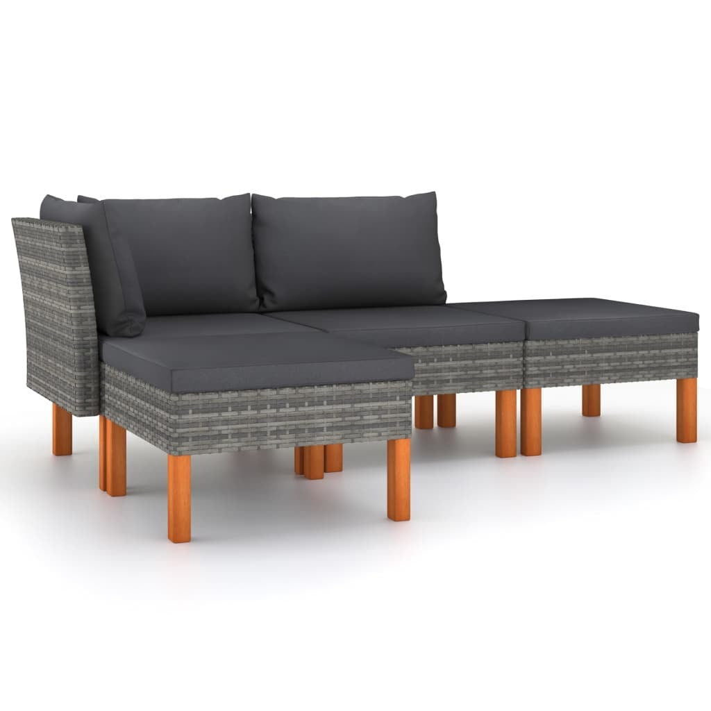 4 Piece Patio Lounge Set with Cushions Poly Rattan Gray