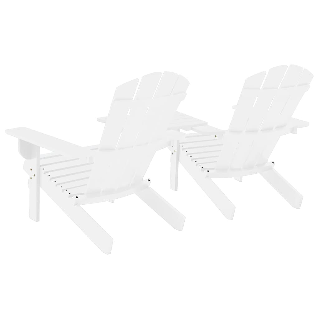 Patio Adirondack Chairs with Tea Table Solid Wood Fir White
