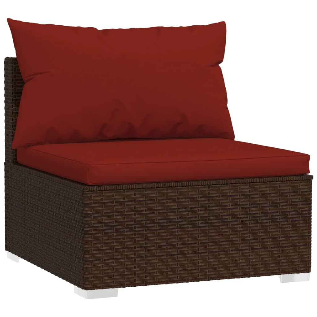 7 Piece Patio Lounge Set with Cushions Poly Rattan Brown