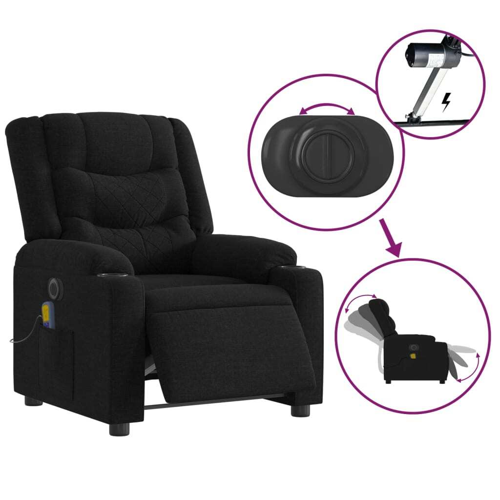 Electric Massage Recliner Chair Black Fabric