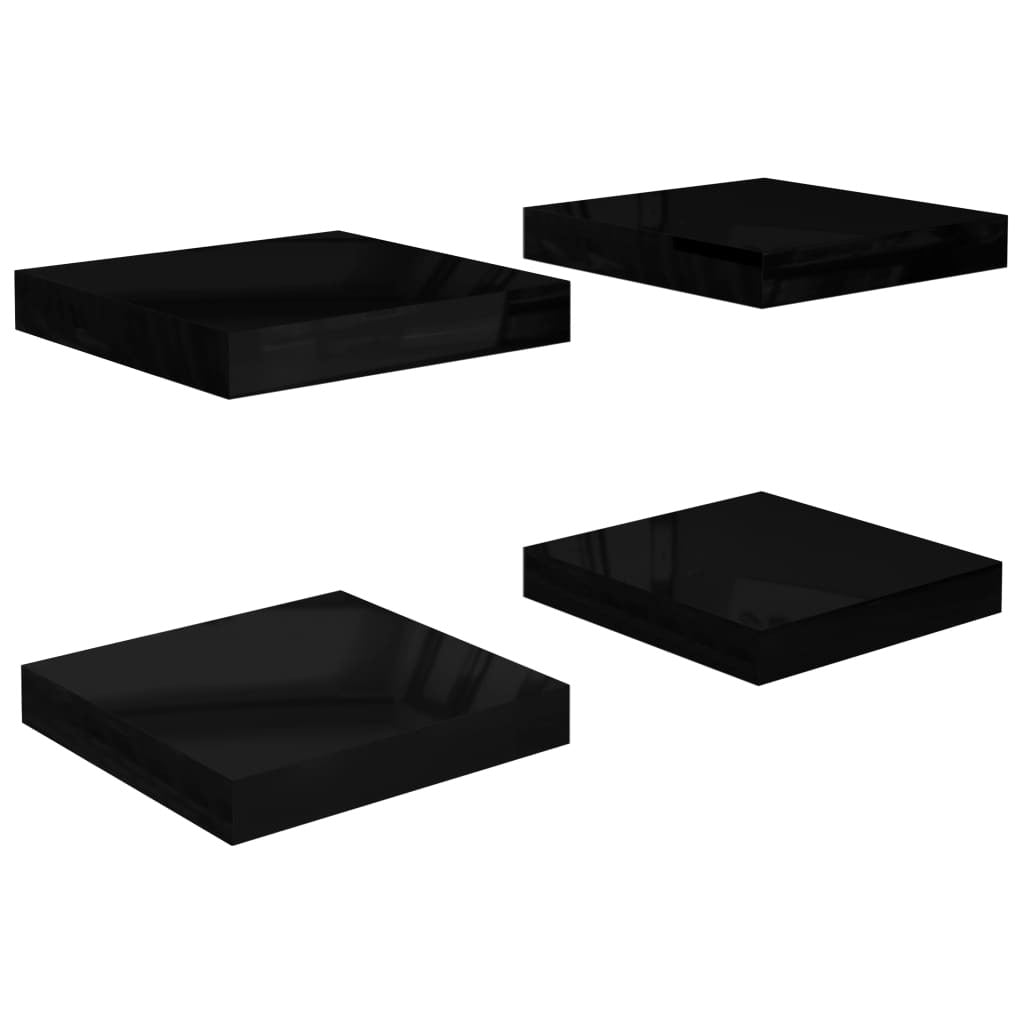 Floating Wall Shelves 4 pcs High Gloss Black 9.1"x9.3"x1.5" MDF
