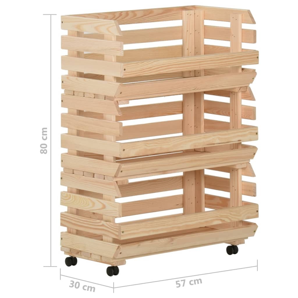 Vegetable Trolley 22.4"x11.8"x31.5" Solid Wood Pine