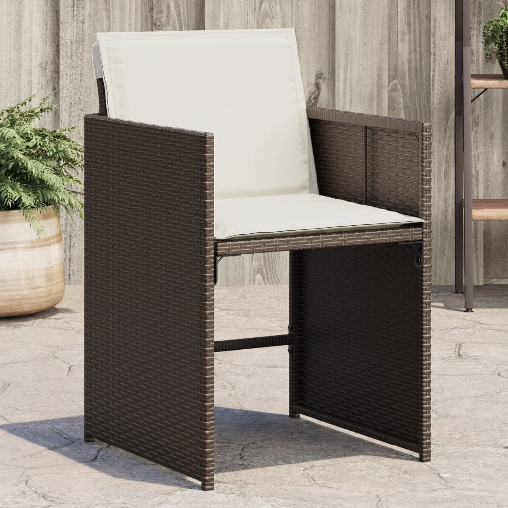 Patio Chairs with Cushions 4 pcs Brown Poly Rattan