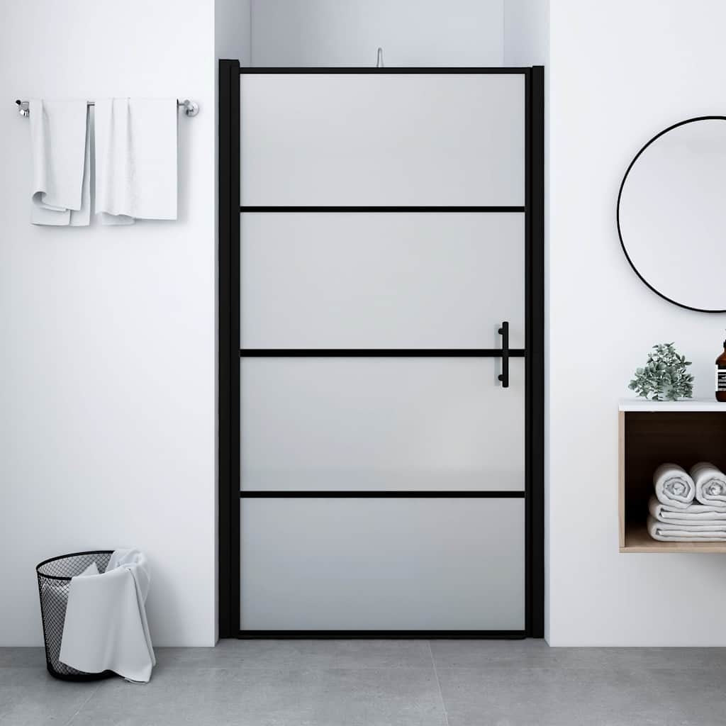 Shower Door Frost Tempered Glass 39.4"x70.1" Black