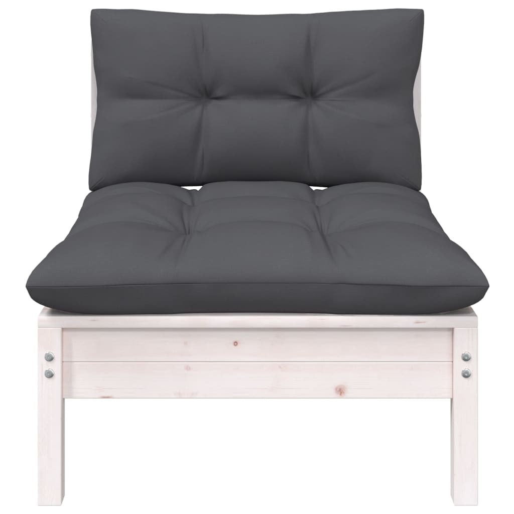 Patio Middle Sofa with Cushions White Solid Pinewood