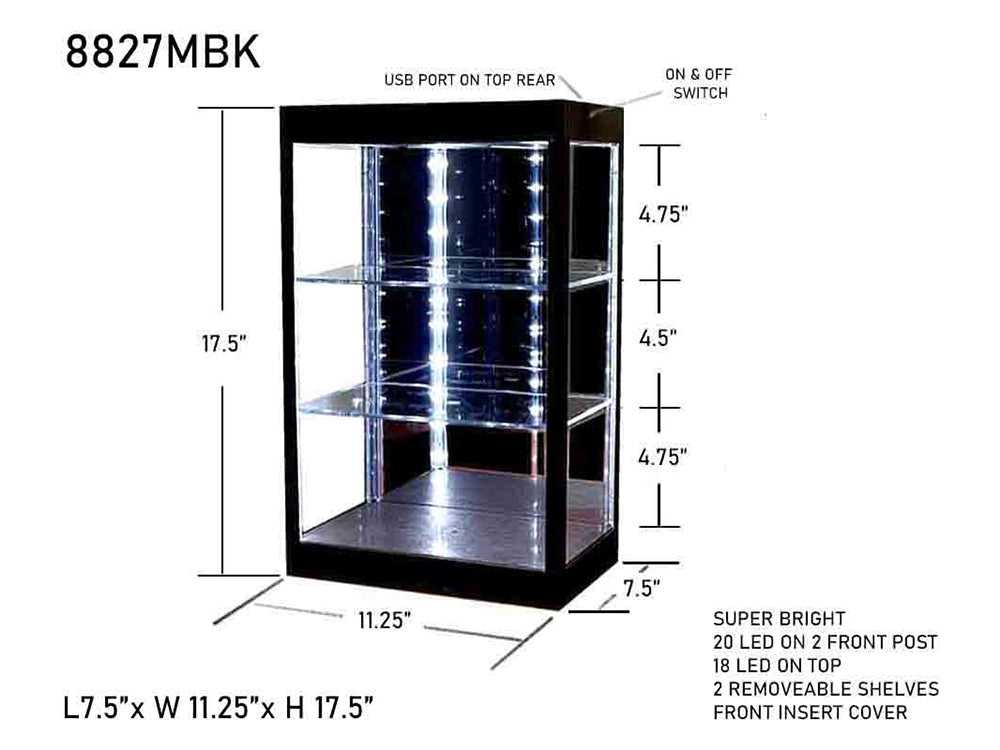 Showcase 3 Tier Display Case with Mirror Back Panel and LED Lights for 1/64-1/18 Scale Models