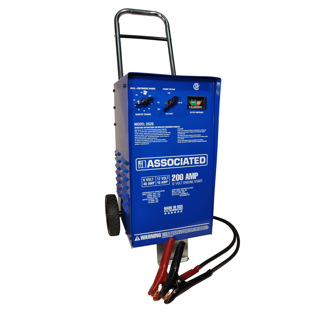 Associated US20 6V/12V 40A/10A Wheel Battery Charger with 200A Engine Start and 90 MInute Timer