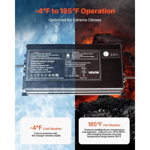 Marine Battery Charger, 1-Bank, 10A 12V Onboard Boat Charger, IP68 Waterproof Smart On-Board Battery Charger, for Lithium-Ion (LiFePO4), NCM, Lead-Acid Batteries, Large Boat, Yacht, RV, Trailer