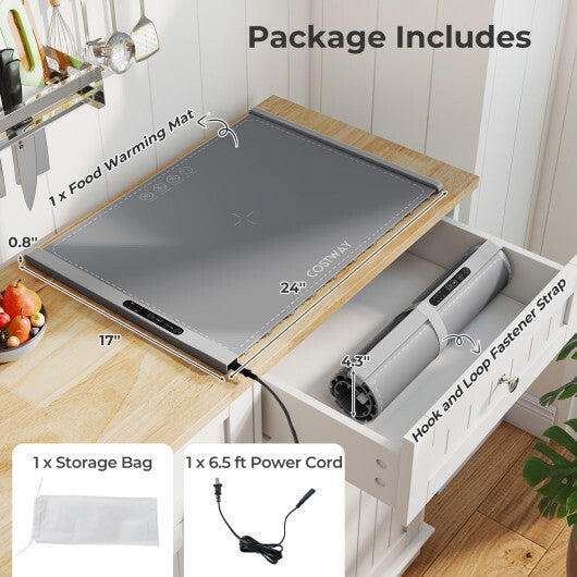 Food Warming Mat Rollable and Portable Electric Warming Tray with Fasting Heating-Gray