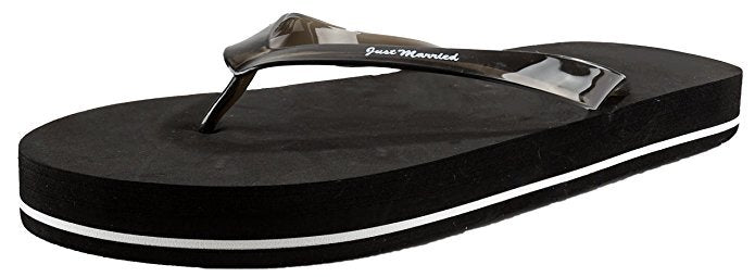 Mens Just Married Black Flip Flops Small