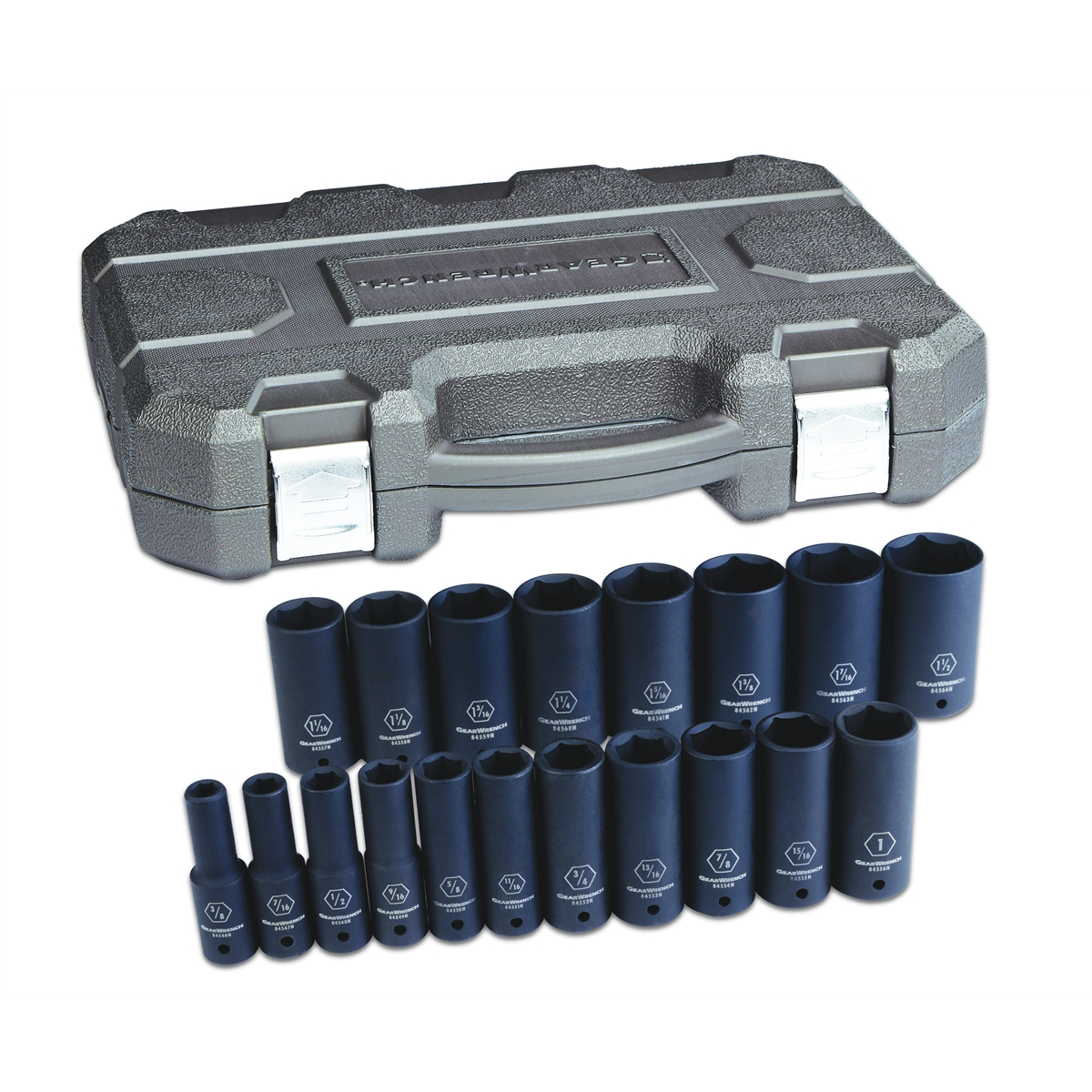 GearWrench 19 Piece 1/2 Inch Drive 6 Point Deep Impact SAE Socket Set
