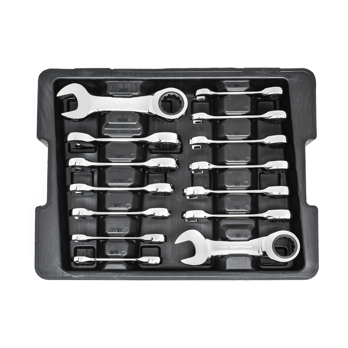 GearWrench 14 Piece 72-Tooth 12 Point Stubby Ratcheting SAE/Metric Combination Wrench Set