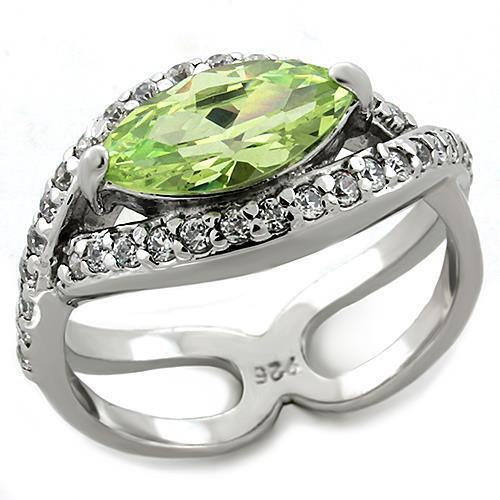 LOAS1225 - Rhodium 925 Sterling Silver Ring with AAA Grade CZ in Apple Green color