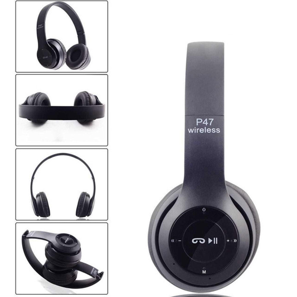 P47 Foldable Wireless Headphones, Tablet Bluetooth-compatible Headset With Mic, Compatible For Mobile Xiaomi Iphone Sumsamg black