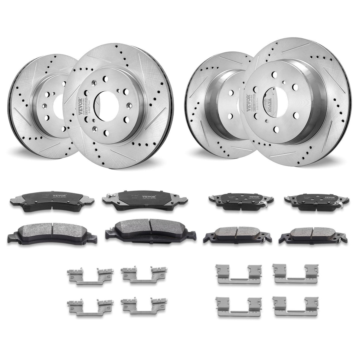 Front Rear Brake Kit for 2014-2018 Chevy Silverado GMC Sierra 1500, 2015-2020 Suburban Tahoe Yukon XL Escalade ESV, Drilled & Slotted Brake Rotors Ceramic Brake Pads Replacement Kit