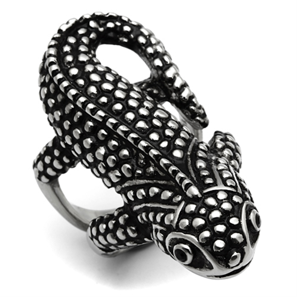 TK933 - High polished (no plating) Stainless Steel Ring with Top Grade Crystal in Jet