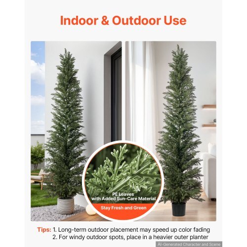 Artificial Topiary Cedar Tree 8 Ft Set of 2 with Pot Greenery Decor, Premium PE Fake Trees, Year-Round Indoor & Outdoor Faux Green Plant for Front Door, Entryway, Porch, Balcony, Patio, Garden