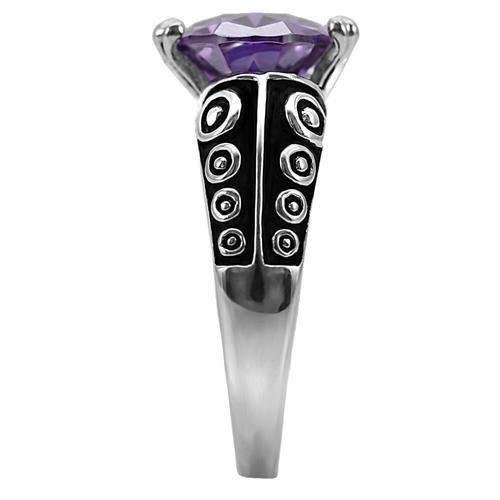 TK017 - High polished (no plating) Stainless Steel Ring with AAA Grade CZ in Amethyst