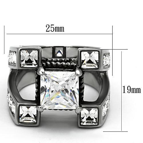 TK1072 - High polished (no plating) Stainless Steel Ring with AAA Grade CZ in Clear