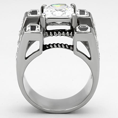 TK1072 - High polished (no plating) Stainless Steel Ring with AAA Grade CZ in Clear