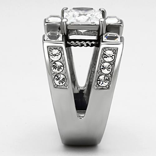 TK1072 - High polished (no plating) Stainless Steel Ring with AAA Grade CZ in Clear