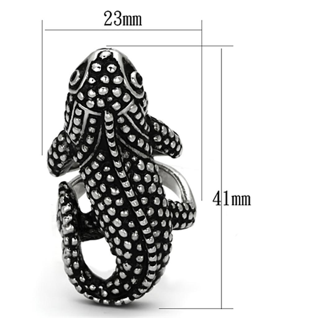 TK933 - High polished (no plating) Stainless Steel Ring with Top Grade Crystal in Jet
