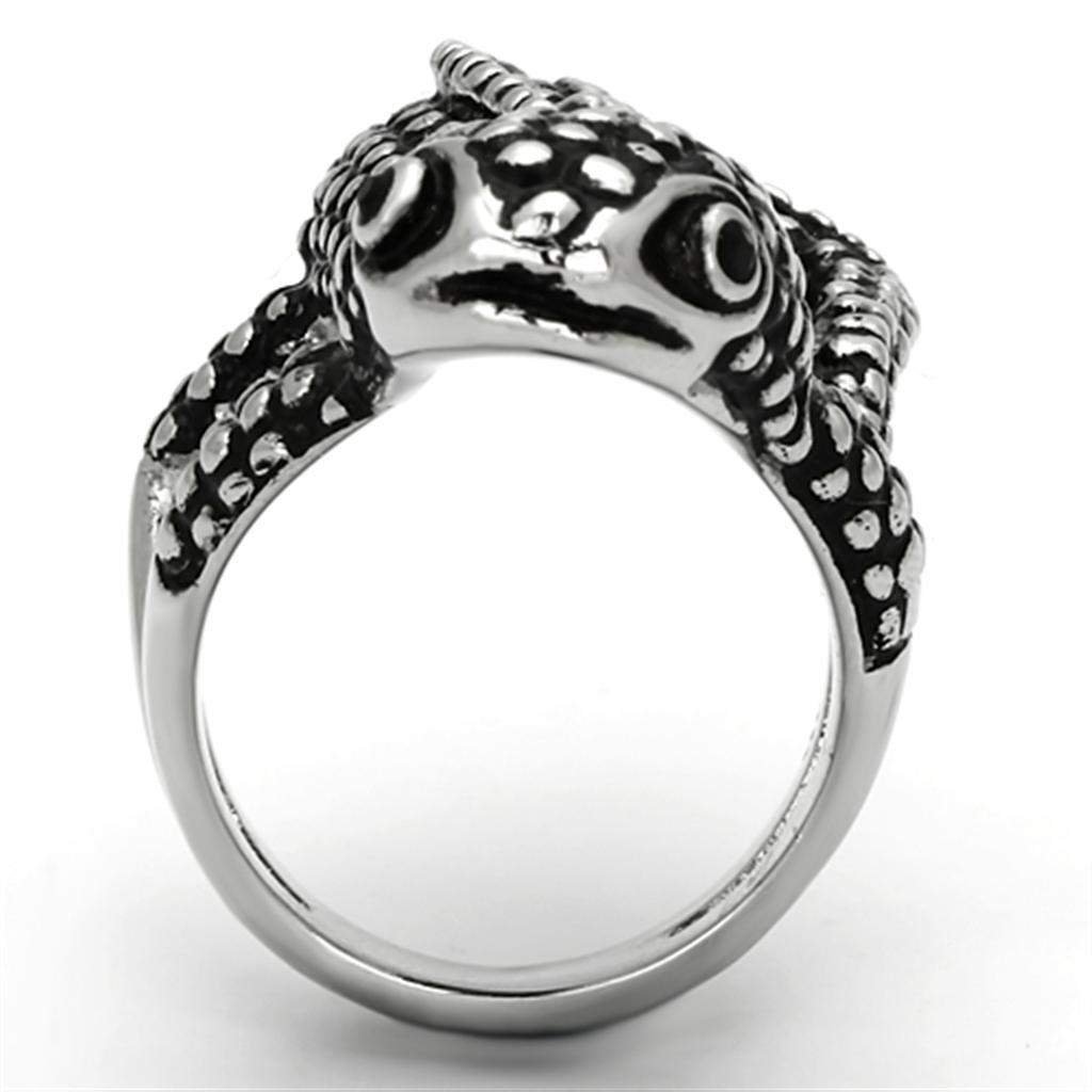 TK933 - High polished (no plating) Stainless Steel Ring with Top Grade Crystal in Jet
