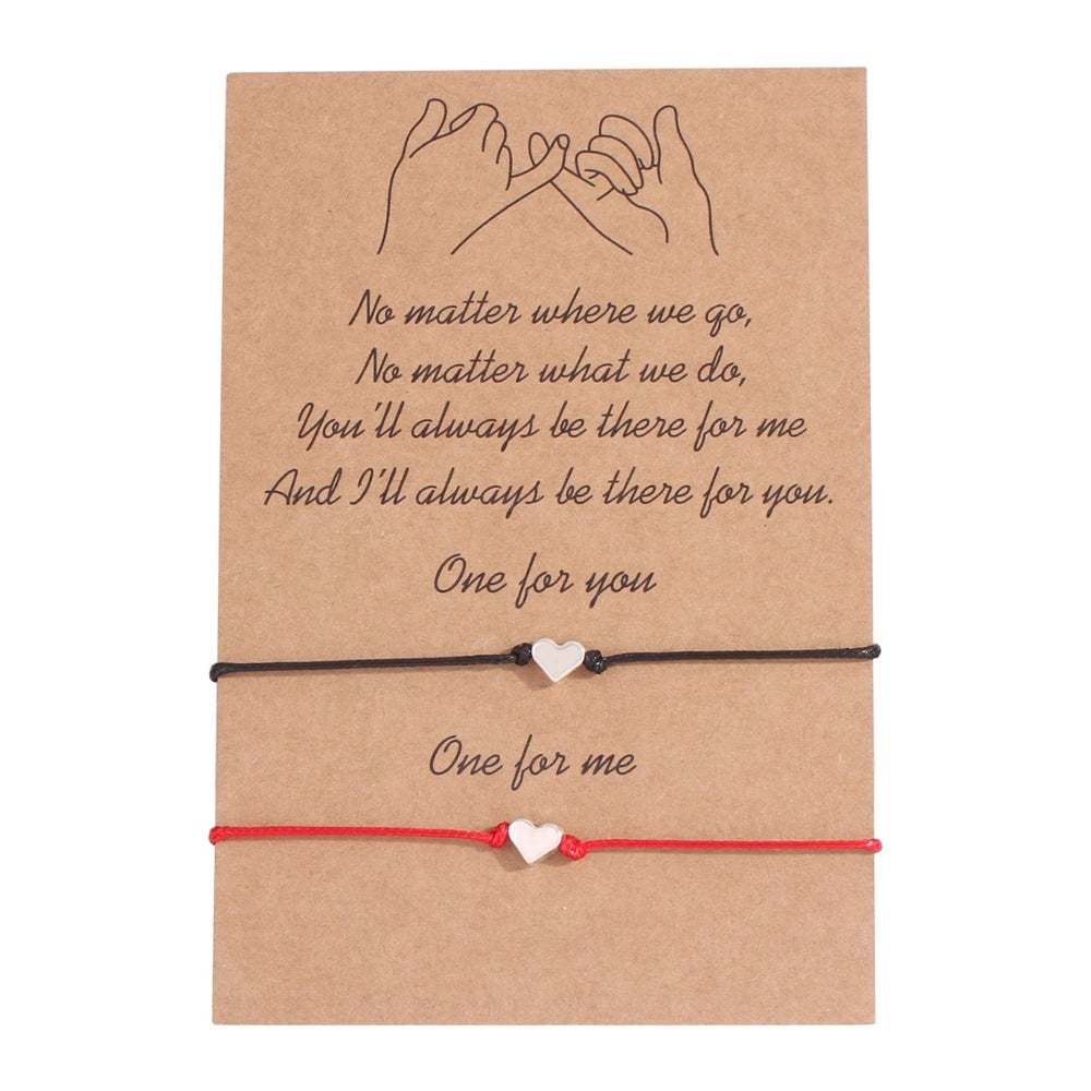Color: Heart shape - Two-Piece Fashion Multi-Element Couple Bracelets Adjustable Wax Rope Men'S And Women'S Friendship Bracelets