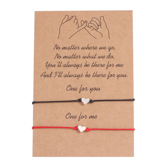 Color: Heart shape - Two-Piece Fashion Multi-Element Couple Bracelets Adjustable Wax Rope Men'S And Women'S Friendship Bracelets