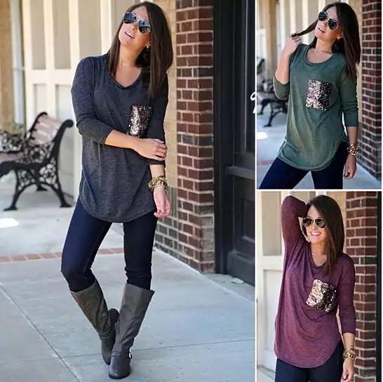 Size: XLarge,Color: Purple Cloud - Queenie Tunic Top With Sequined Pocket