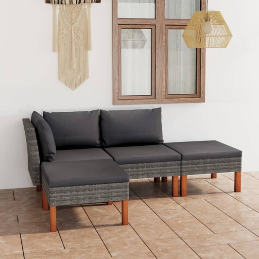 4 Piece Patio Lounge Set with Cushions Poly Rattan Gray