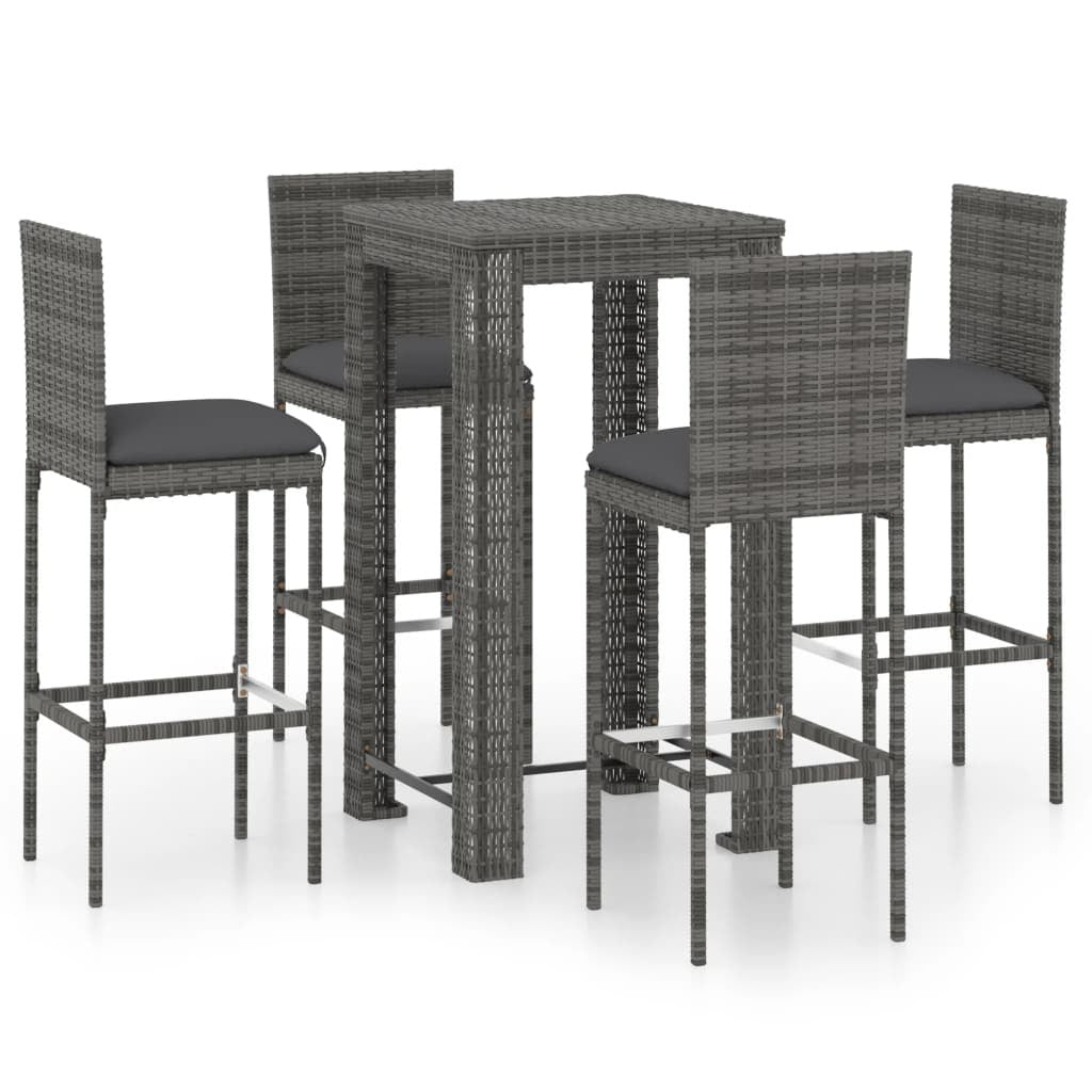 5 Piece Patio Bar Set with Cushions Poly Rattan Gray