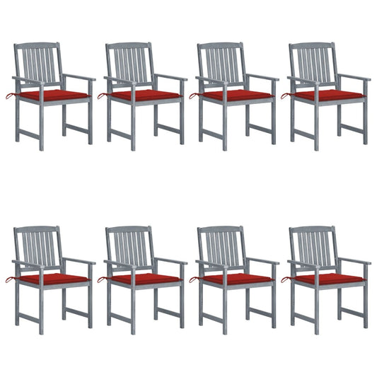 Patio Chairs with Cushions 8 pcs Solid Acacia Wood Gray