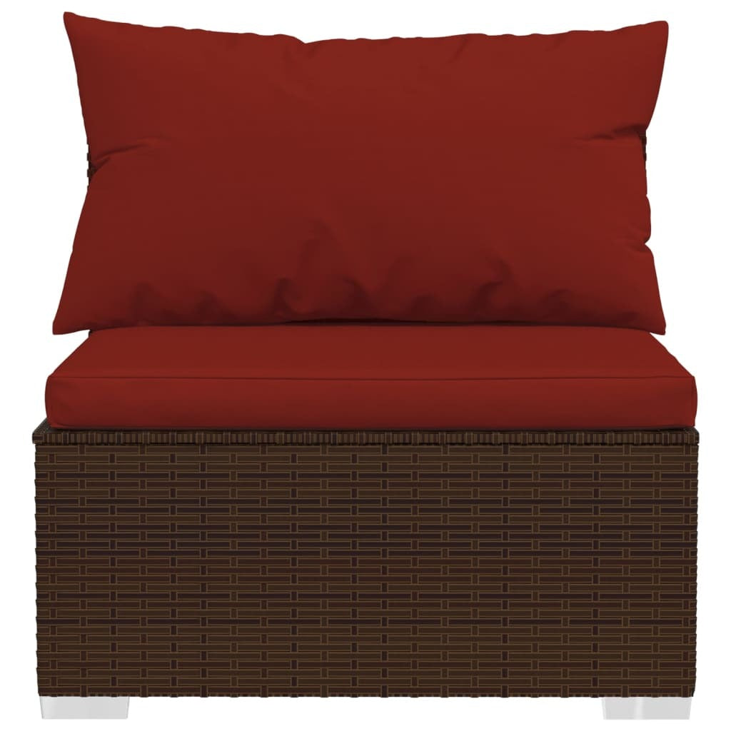7 Piece Patio Lounge Set with Cushions Poly Rattan Brown