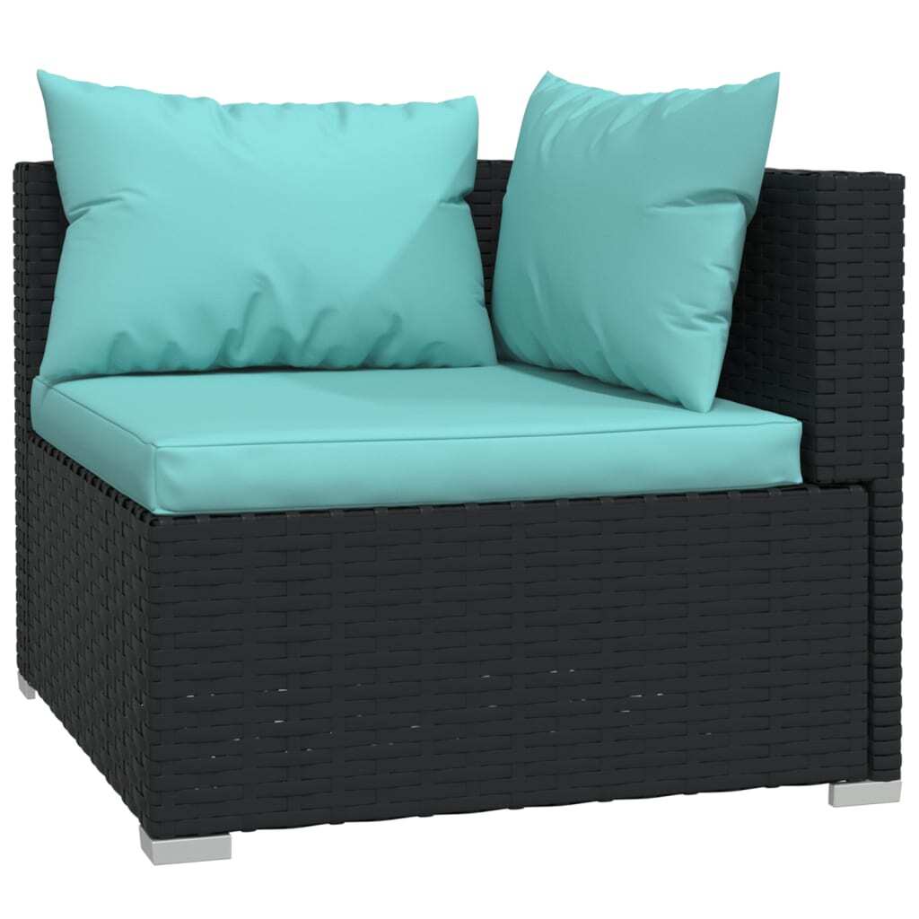 11 Piece Patio Lounge Set with Cushions Poly Rattan Black