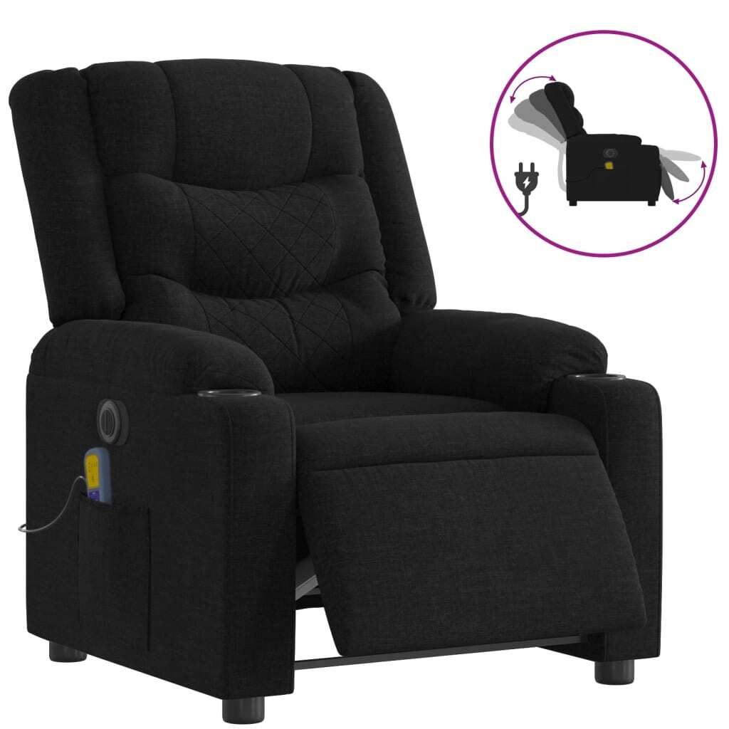 Electric Massage Recliner Chair Black Fabric