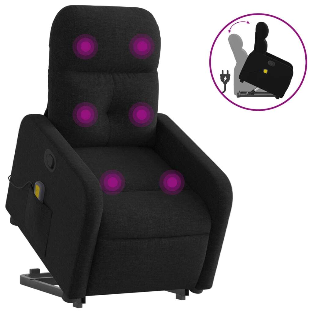 Stand up Massage Recliner Chair Black Fabric