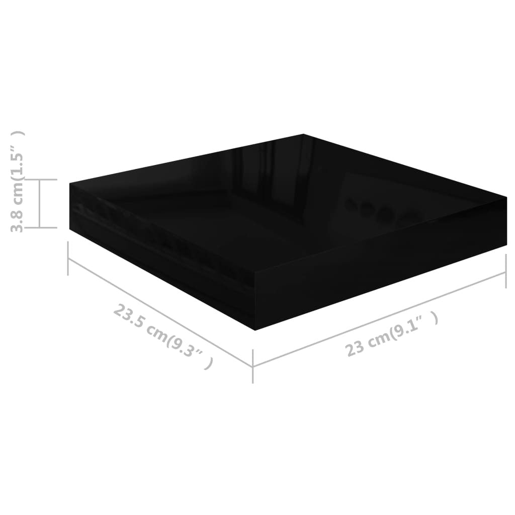 Floating Wall Shelves 4 pcs High Gloss Black 9.1"x9.3"x1.5" MDF