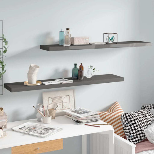 Floating Wall Shelves 2 pcs High Gloss Gray 47.2"x9.3"x1.5" MDF