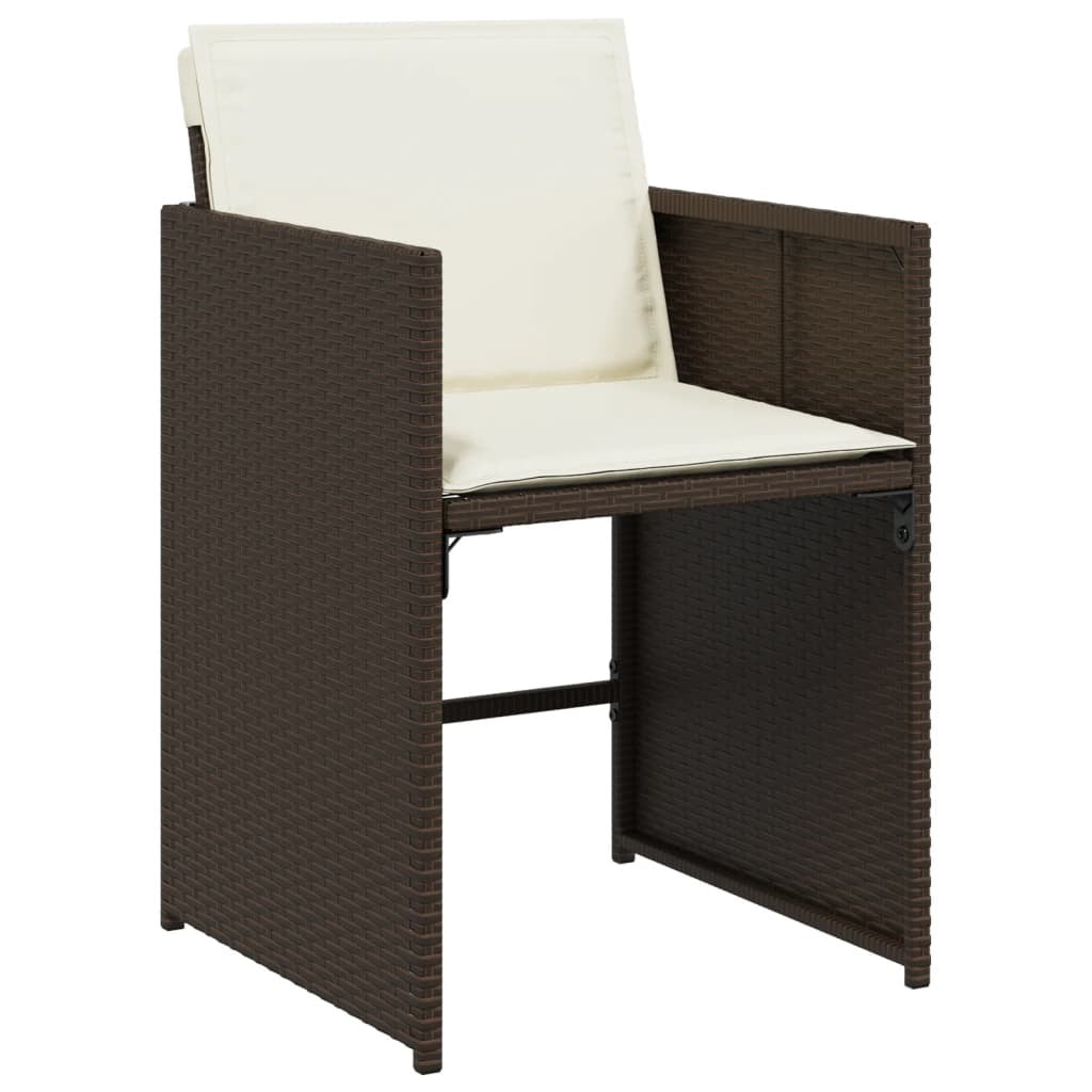 5 Piece Patio Dining Set with Cushions Brown Poly Rattan
