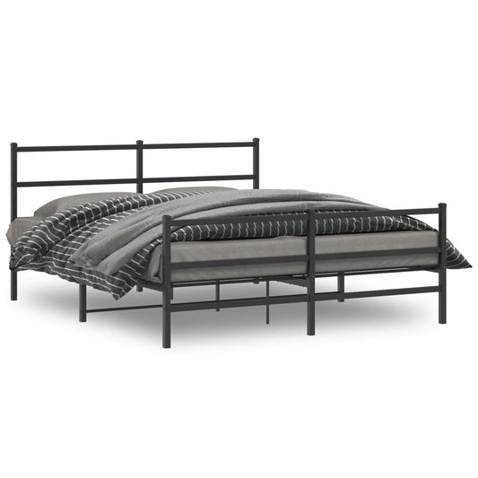 Metal Bed Frame without Mattress with Footboard?Black 59.1"x78.7
