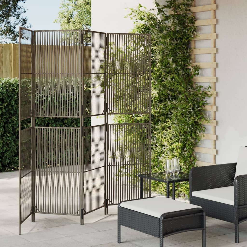 Room Divider 4 Panels Gray Poly Rattan