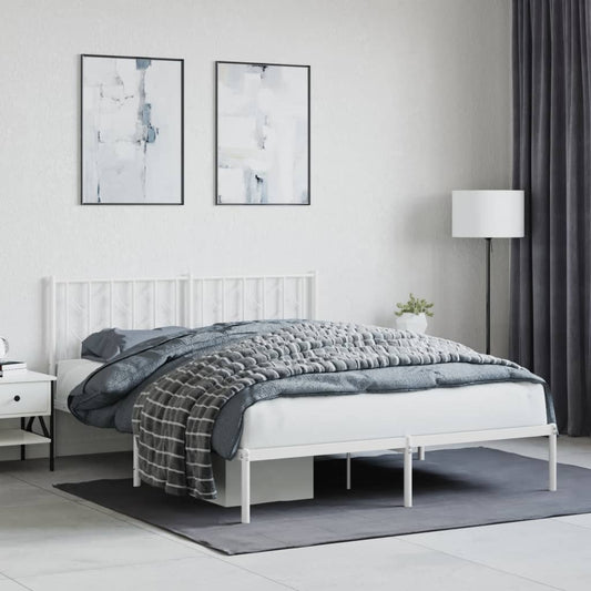 Metal Bed Frame without Mattress with Headboard White 59.1"x78.7