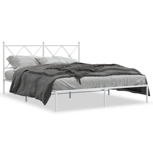 Metal Bed Frame without Mattress with Headboard White 59.1"x78.7