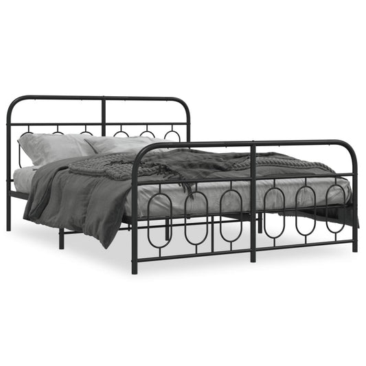 Metal Bed Frame without Mattress with Footboard Black 59.1"x78.7