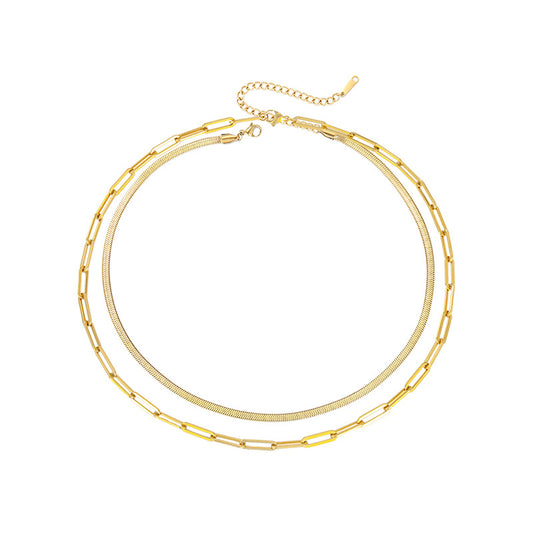 Color: Gold - Simple Layered Necklace Double Layered Necklace