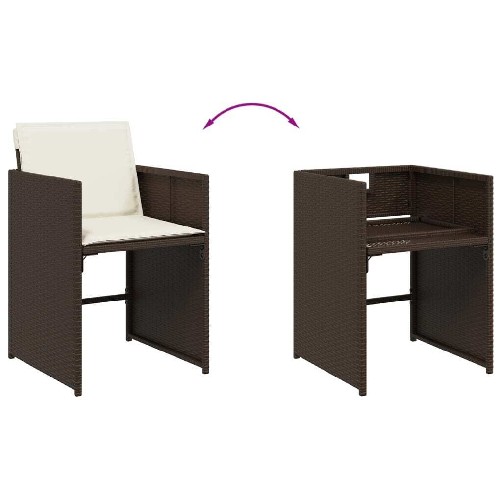 Patio Chairs with Cushions 4 pcs Brown Poly Rattan